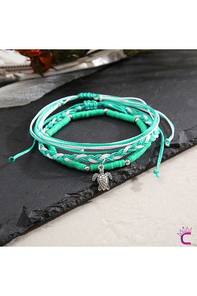 Cinderella Karetta Design Miyuki Beaded 3-Piece Combination Anklet - Adjustable Women's Anklet with Drawstring