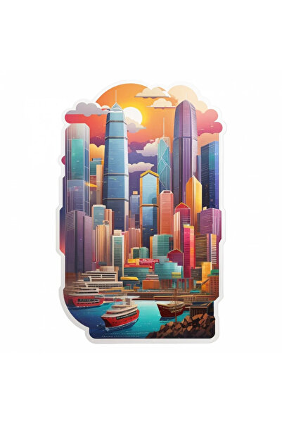 INOVATIX Set de 8 piese, autocolant Orașul Hong Kong la apus, INOVATIX®. 6 cm