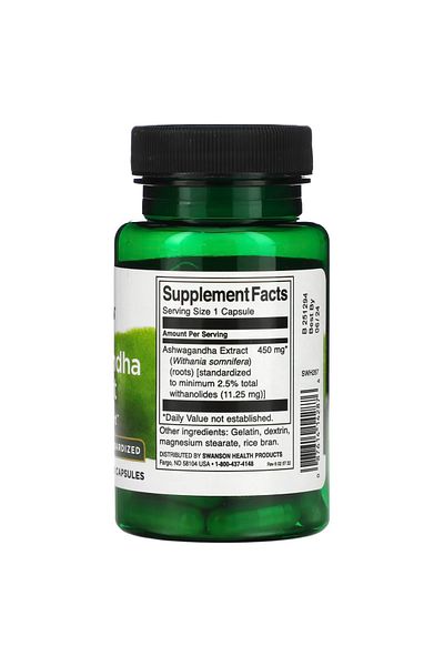 SWANSON , Ashwagandha Extract, Standardized, 450 mg, 60 Capsules