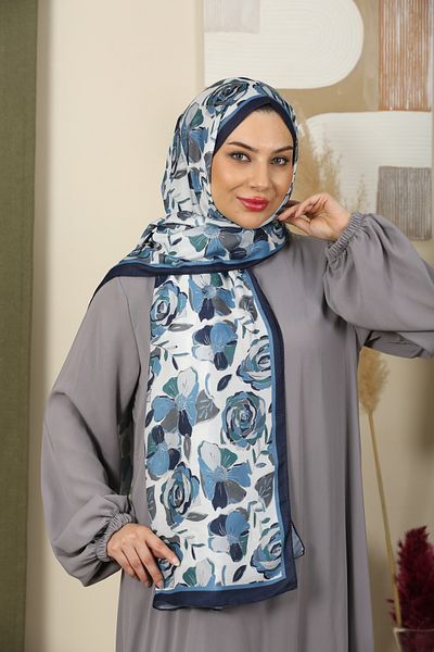 aldyoo Rose Rose Patterned Cotton Viscose Trend Shawl Navy Blue Oil