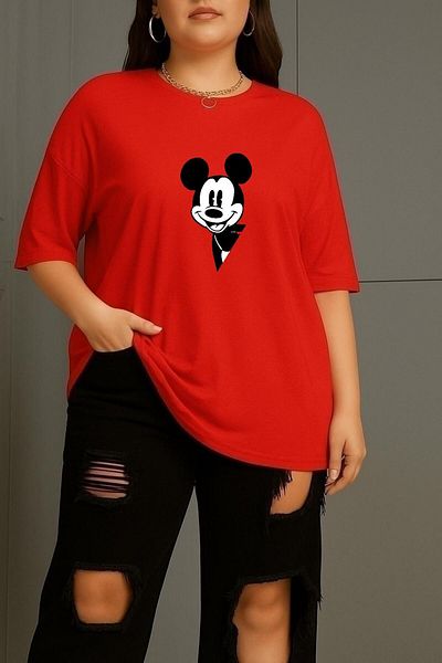BENROMA Plus Size Cartoon Elephant Character Printed Unisex T-Shirt