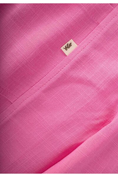 Cigit V Neck Elastic Leg Linen Salopet 2-7 Years Pink