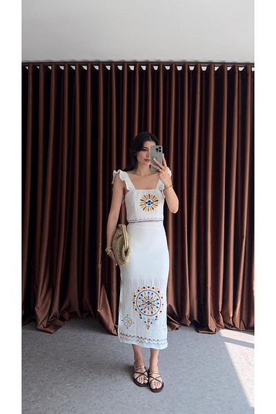 HAZELANNA Embroidered White Suit