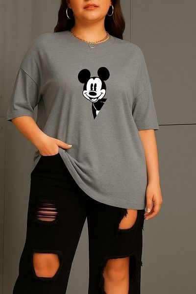 BENROMA Plus Size Cartoon Elephant Character Printed Unisex T-Shirt