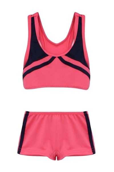 ww waka waka kids store Girl's Bikini Set with Color Block Pink and Navy Shorts - Fuji