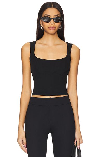 zaccana z Women's Black Zero Sleeve Double Layer Sandy Crop Top