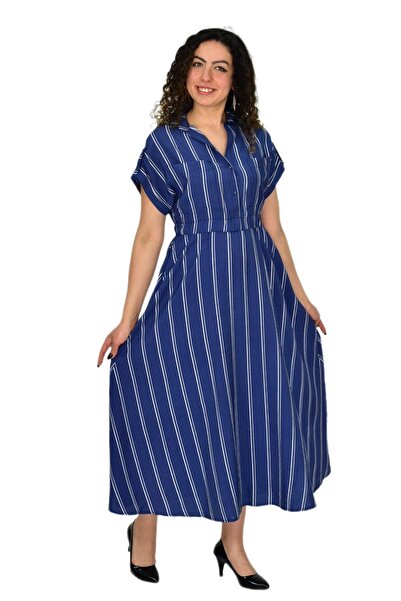 BAGLAN Γυναικείο ριγέ φόρεμα με ελαστική μέση BGL-ST04638