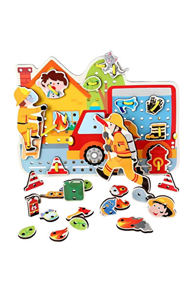 LUDIRO Puzzle Interactiv din Lemn, Pompieri, 31 piese de Snuruit