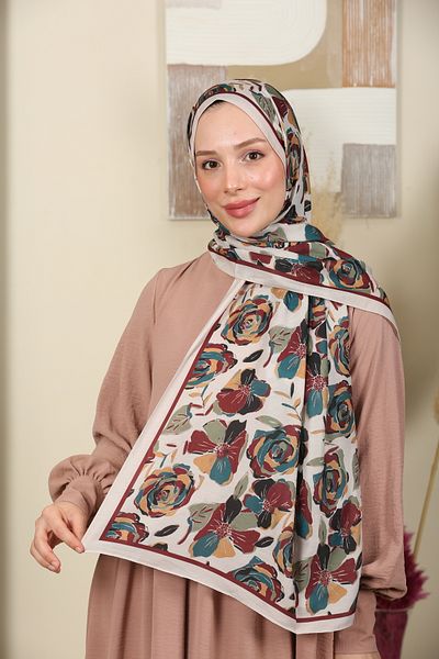 aldyoo Rose Rose Patterned Cotton Viscose Trend Shawl Stone Burgundy