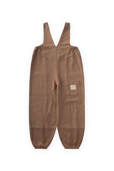 Cigit V Neck Elastic Leg Linen Salopet 2-7 Years Caramel