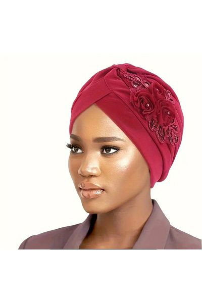 Nefiz Home Elegant Flower Embroidered Pleated Elastic Outer Bonnet – Comfortable & Stylish Headscarf - Hijab Bonnet