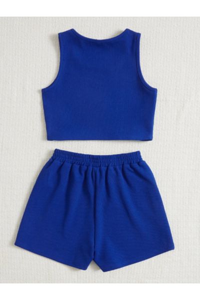 HEREN BUTİK Ribbed Double Set – Crop Top & Shorts |   Children and Teenage Girls Summer Combination |   Ribbed Crop and Shorts Set