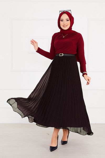 EBRUTESETTÜR Pleated Hijab Skirt with Flounce Bottom