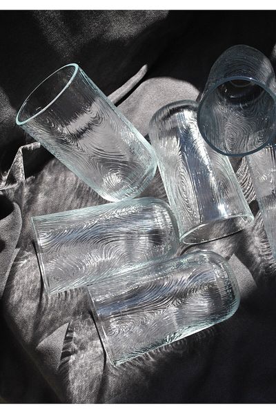 Qualitev Set of 6 Paşabahçe Asymmetric Glass Cups Soft Drink Water Cup Patterned 350 ml