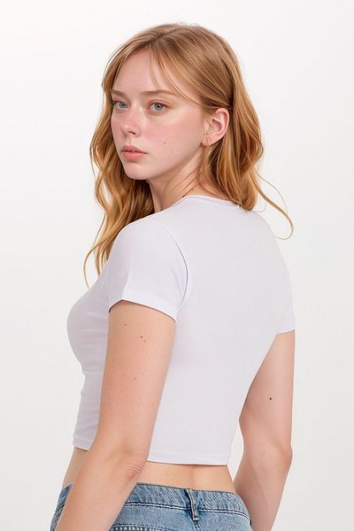 Loule Îmbrăcăminte pentru femei Bumbac - Elastan Jumătate de mânecă Crew Neck Crop LL.01.ILK.110