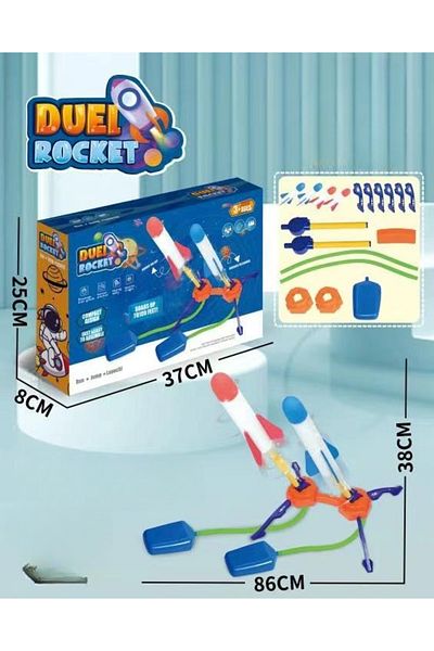 LUDIRO Set of 2 Duel Foam Rocket Launchers, Uses Air Pressure, 4 Rockets