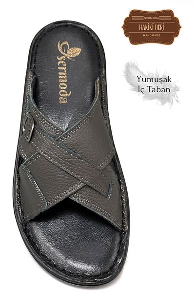sermoda Γνήσιο Γνήσιο Δερμάτινο Ανδρικές Παντόφλες Ελαφρύ Δερμάτινο Παντόφλες T Smoked