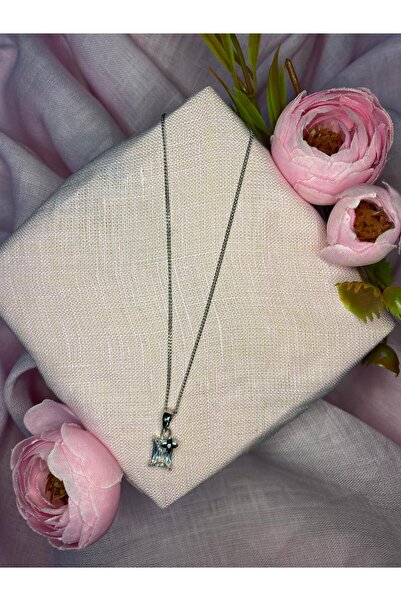 BYBAL Baget Kenar Yonca Detaylı Taşlı Paslanmaz Çelik Kolye