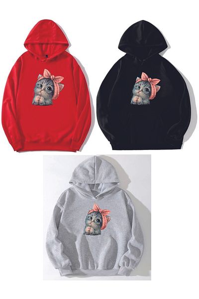 QWIM - 3" Cat Printed Sweat (Red - Black - Gray)