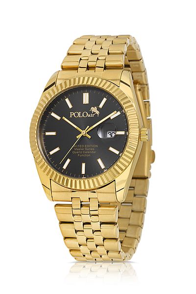 Polo Air Metal Case Men's Wrist Watch with Lens Calendar Gold Black Color Pl-0988E6X