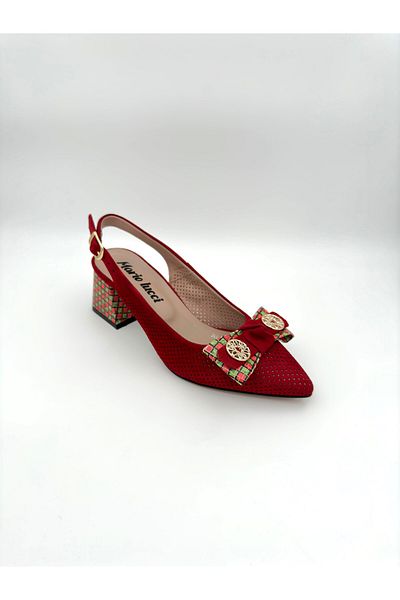 Mariolucci Women's Heeled Shoes (Studded) Genuine Red Suede