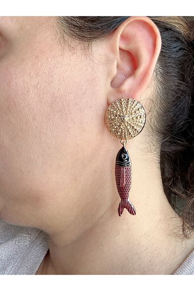 Gümüş sandık Red Fish Zra Brand Model Earrings