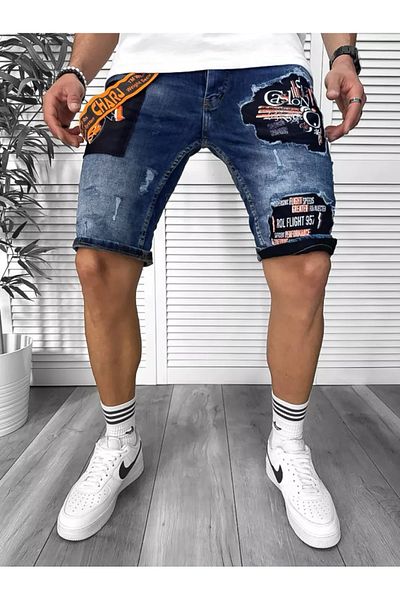dehaine Men's slim fit jeans with patches, 4608, navy blue