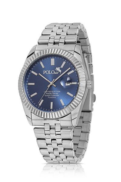Polo Air Metal Case Men's Wrist Watch with Lens Calendar Silver Navy Blue Color Pl-0988E2X
