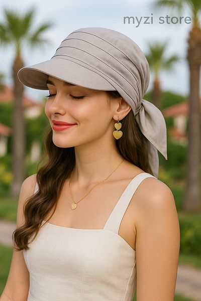 MYZİ STORE Women's Summer 100% Cotton Safari Tie-Up Bandana Visor
