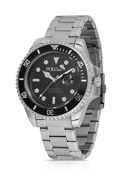 Polo Air Lens Calendar Rotating Case Men Wrist Watch Silver Black Color Pl-0989E1X