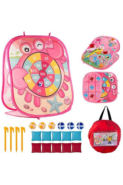 LUDIRO Joc Interactiv 3 in 1, Tinta Darts cu 6 Bile Colorate cu Scai, 10 Pernute pentru Aruncat in Gaura