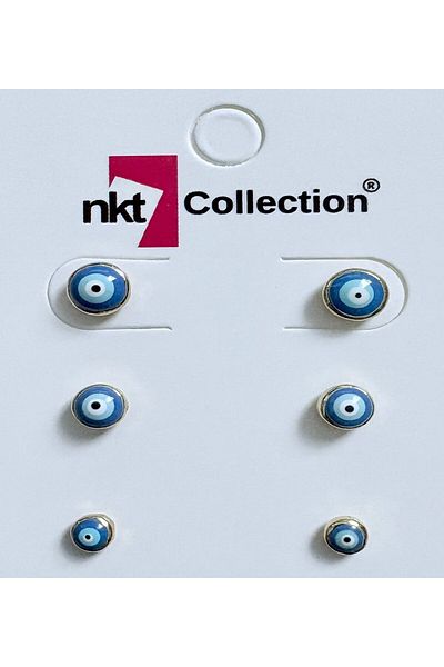 NKTCOLLECTİON Blue Evil Eye Bead Patterned 3-Piece Earring Set – the Symbol of Elegance and Protection