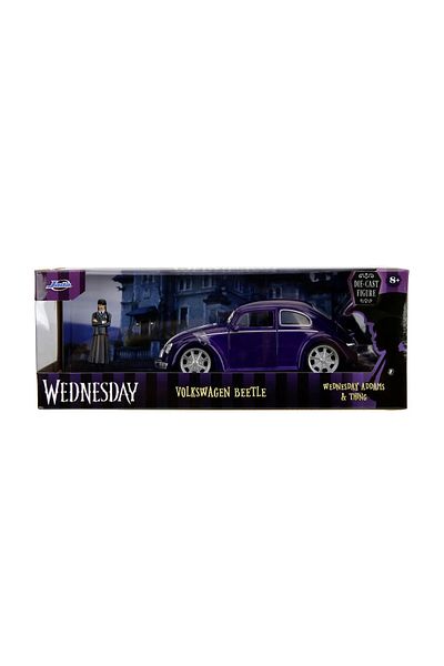 Simba JADA WEDNESDAY VOLKSWAGEN BEETLE 1:24 DIECAST CAR SET AND WEDNESDAY 7CM METAL FIGURE