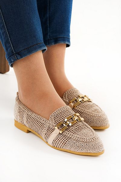 Babetty Women's Chain Detailed Pointed Toe Stylish Knitwear Ballerinas
