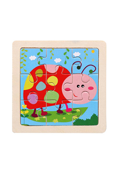 LUDIRO Puzzle Educativ din Lemn pentru Copii, Buburuza, 9 Piese, 11x11x0.5 Cm
