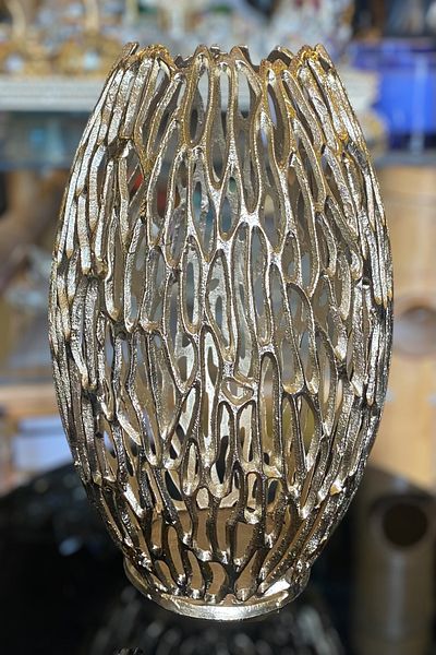 LEMİ DEKORASYON Peacock Gold Decorative Casting Vase 38 cm