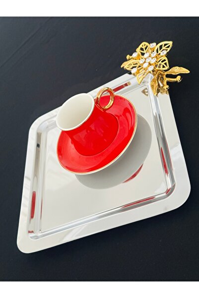 Melinda home Stainless Steel Square Stone Flower Accessory Detailed Tea, Coffee, Treat Serving Presentation Tray 21X21
