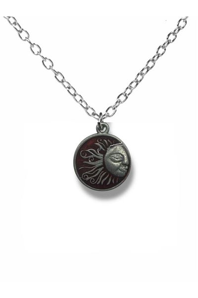 Herşey Nota Half Sun Red Stone Unisex Necklace |   Stylish Design with 60 cm Chain