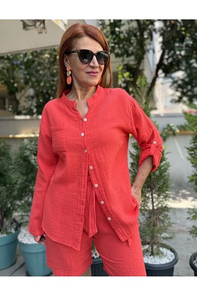 DenizEge Muslin Judge Collar Shirt Pomegranate