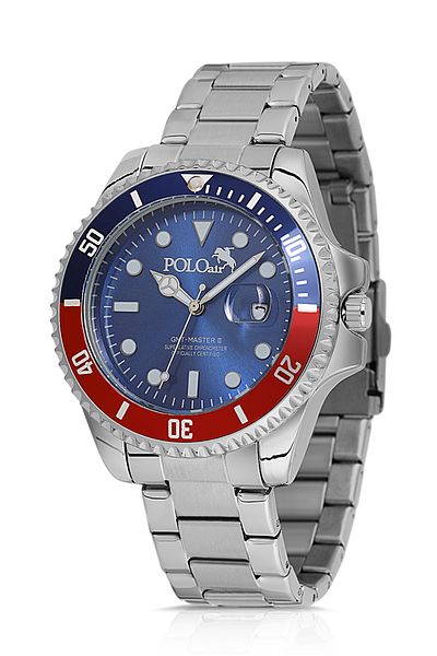 Polo Air Mercek Calendar Rotating Case Men Wrist Watch Silver Navy Blue Red Color Pl-0989E2X