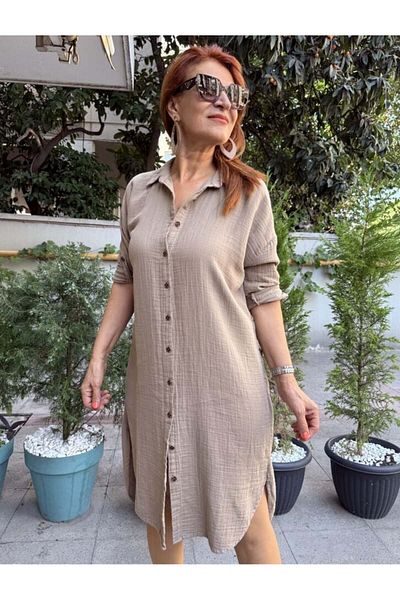 DenizEge Πουκάμισο Μουσελίνα Φόρεμα Βιζόν