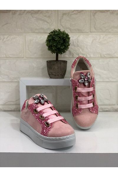 CihanShoes Children's Powder Glitter Lace-Up Shoes