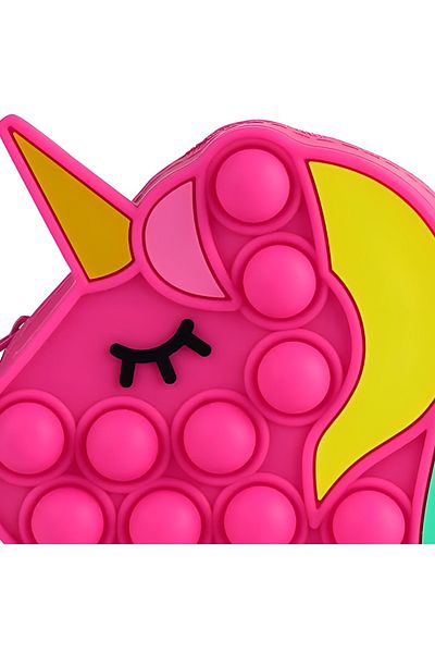 LUDIRO Pop IT NOW Silicone Shoulder Bag, With Zipper and Strap, Unicorn Pattern, Fuchsia
