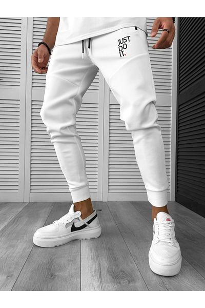 dehaine Men's Track Pants, Slim Fit, Just, 12616, White