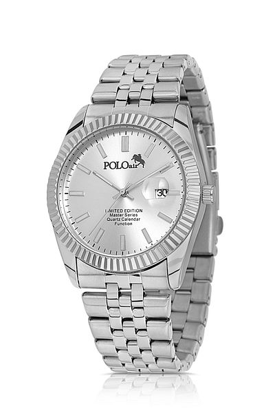 Polo Air Metal Case with Lens Calendar Men's Wrist Watch Silver Color Pl-0988E3X