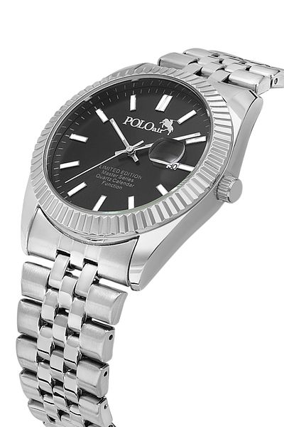Polo Air Metal Case Men's Wrist Watch with Lens Calendar Silver Black Color Pl-0988E1X