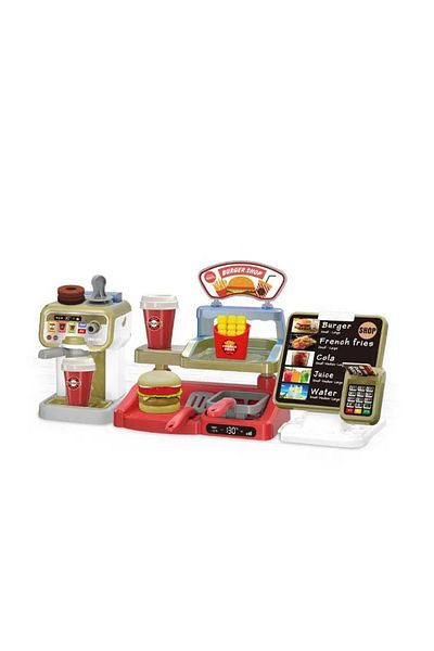 LUDIRO Fast Food and Coffee Machine Playset, Interactive Sounds and Lights, Realistic Elements