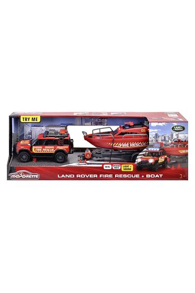 Simba MAJORETTE SET LAND ROVER FIRE ENGINE AND RESCUE BOAT