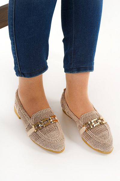 Babetty Women's Chain Detailed Pointed Toe Stylish Knitwear Ballerinas