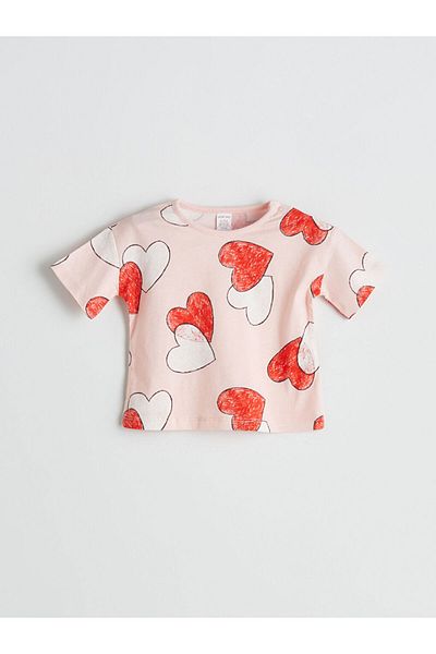 LC Waikiki Beige Heart Printed Baby Girl T-Shirt Pack of 2